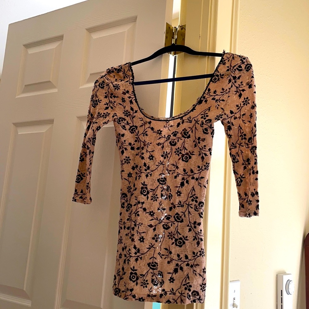 Free People Intimately Sheer Nude Floral Top